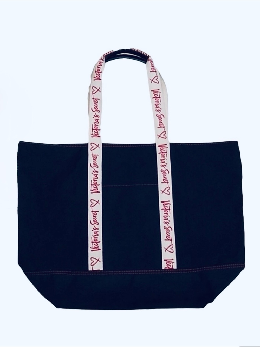 Victoria's Secret 🖤❤️ BLACK WITH RED LOGO STRAPS CANVAS ❤️🖤 TOTE BAG 🌟NWT🌟
